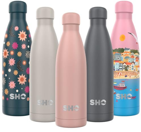 SHO Stainless Steel Water Bottle - Leak Proof, BPA Free, No Sweat, Vacuum Insulated Double Walled Metal Flask - Original 2.0-12 Hours Hot 24 Hours Cold (500ml, Dusty Rose)