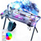 Dowinx Gaming Desk with LED Lights, RGB Gaming Computer Desk, Gaming Table with Carbon Fibre Surface, LED Home Office Desk with Remote Control, PC Workstation with Cup Holder and Headphone Hook, Black