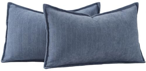 Madizz 2er Set Schlicht Chenille Kissenbezügen Weiche dekorative Kissenbezüge für Sofa Schlafzimmer Kissenhülle Staubblau 40x60 cm Rechteckig