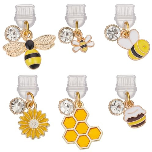 OLYCRAFT 6Pcs Type-C Dust Plug Charm 21~32mm Long Mobile Dustproof Plugs with Bee Honeycomb Pendants USB C Port Caps Protector Phone Pendant Charging Port Plug Pendants for Most Type C Phone