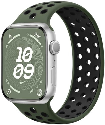 Charlam Sportiva Loop Cinturino Compatibile con Cinturino Apple Watch 45mm 44mm 42mm 49mm, Cinturini in Silicone Morbido e Traspirante per iWatch Serie 9 8 7 6 5 4 3 SE Ultra, Verde militare/nero