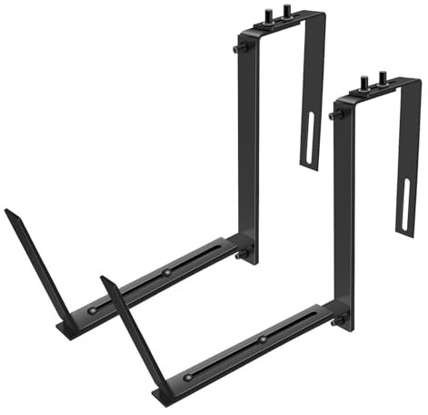 Soportes para jardineras para barandillas de cubierta, soportes para jardineras para vallas, soportes ajustables de hierro para jardineras, 2 soportes negros para jardineras con capacidad de carga de