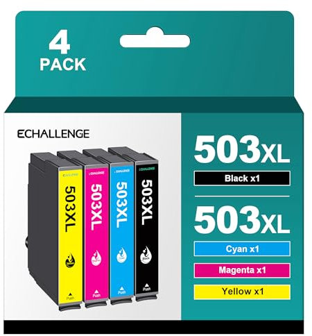 ECHALLENGE 503XL Multipack Kompatibel für Epson 503 XL Druckerpatronen XP 5200 Patronen XP-5205 Workforce WF-2960DWF WF-2965DWF WF 2960（4er-Pack,Schwarz, Cyan, Magenta, Gelb）