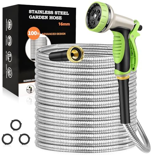 GOXAWEE Gartenschlauch, Edelstahl, 30 m, robust und flexibel, rostfrei für Hof, Outdoor, Wohnmobil