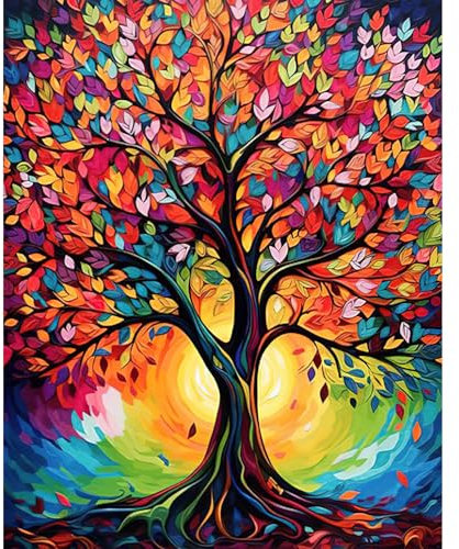 HEIBAGO Malen nach Zahlen für Erwachsene, DIY Baum des Lebens Malen nach Zahlen Bausätze, Malen nach Zahlen Bausätze für Anfänger Ölfarbe nach Zahlen Kunsthandwerk Bilder für Wanddekor 40x50cm