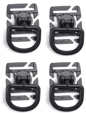 Tactical D-Ring Locking Gear Clip, drehbare D-Ring Schnalle Hydration Tube Clip Web Joint Buckle für Molle Gurtband Locking Karabiner Rucksack, Packung mit 4, Schwarz