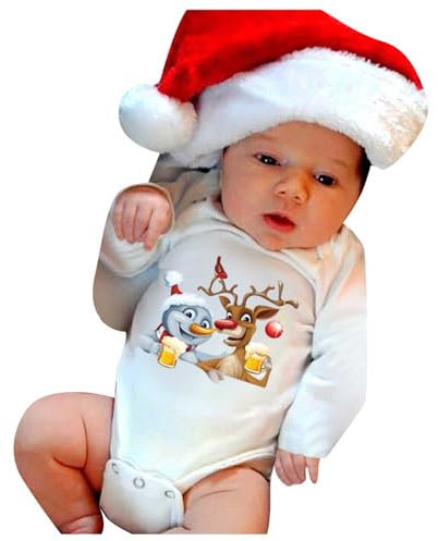 MNSWR 3Pcs Neugeborenes Baby Mädchen Junge Kleidung Langarm Outfit Niedlich Weiß Bodysuit Strampler Ruffle Hosen für Kleinkind Mädchen Kleidung Set 0-18 Monate 1. Weihnachten Baby,Baby Erstausstattung