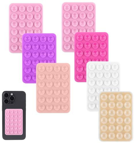 Gjinxi 7Pcs Silicone Suction Phone Case Mount, Non Slip Suction Cup Phone Mount with Backing Mobile Fidget Mirror Holder for Selfies and Tiktok Videos Sticky Phone Grip(Set 1)
