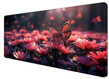 Mouse Pad Butterfly Large Mouse Mat 1200x600x3mm Pink Gaming Mouse Pad,Computer Keyboard Desk Pad,With Anti-Slip Rubber Base,Comfortable Waterproof Soft Cloth,Wear Resistant,for Office Gift yx-382