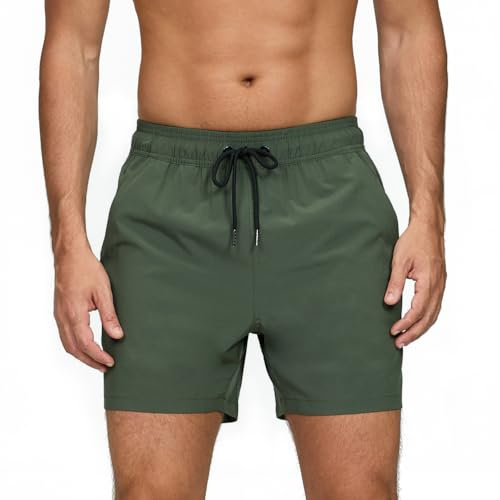 Vorvowry Bañador Hombre Secado Rapido Respirable Traje de Baño Estampado Ligero Boxer Calzones Bano para Natacion Playa Surf de Bolsillo con Cremallera Verde Militar XL