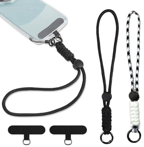 LONZIKP 2 Stück Handykette Kurz, Universelles Schlüsselband, Verstellbares für Handgelenk, Anti Verlust Handyband Mit Ultradünnem Patch (schwarz)
