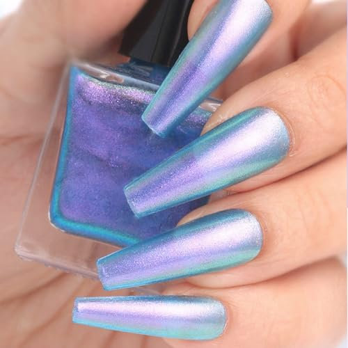 Chameleon Blue Holographic Glitter Nail Polish - Quick Dry Chrome Nail Varnish with Shiny Effect - Long Lasting 60 Seconds Nail Polish for Women Girls DIY Manicure and Nail Art