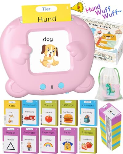 Winnrok Sprechende Lernkarten Deutsch Englisch Lernen für Kinder, Geschenke Kinder Sprechen Lernspielzeug Sprachförderung ab 2 3 4 Jahre, Flash Cards Lernspiele Vokabelfreund 224 Wörter Rosa