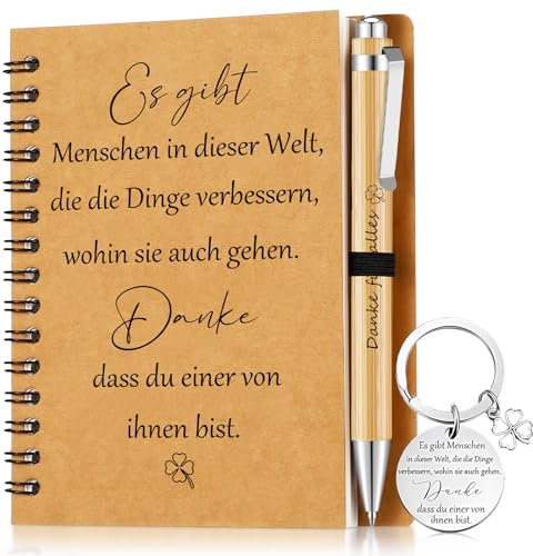 Sinmoe Dankeschön Geschenkset für Kollege Lehrer Mitarbeiter Abschied Geschenk A6 Notizbuch Danke für Alles Kugelschreiber Schlüsselanhänger Notizblock(Es gibt Menschen in dieser Welt)
