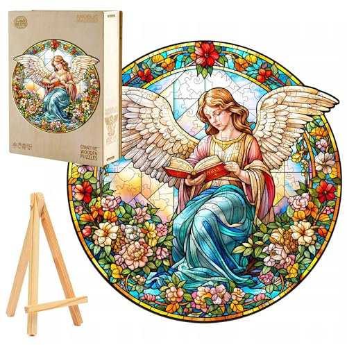 PASJO Holzpuzzle für Erwachsene Engel mit Buch 280 Einzelteile Holzschachtel Mini-Staffelei Wooden Puzzle