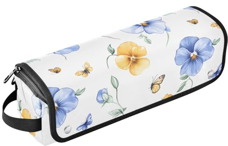 Cute Blue Pansy Hair Tool Travel Bag for Women and Heat Resistant Mat Waterproof Portable Open Flat Travel Bag for Curling Iron Straightener Flat Hair Dryer Trave Case for Women