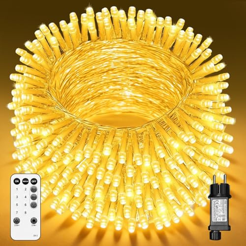 Macchiatto Lichterkette Außen 40m 400LED,Warmweiß Lichterkette mit Stecker,Transparente Kabel,8Modi & Timer mit Fernbedienung,IP44 Wasserdicht für Innen Außen Garten Balkon Hochzeit Weihnachten Party