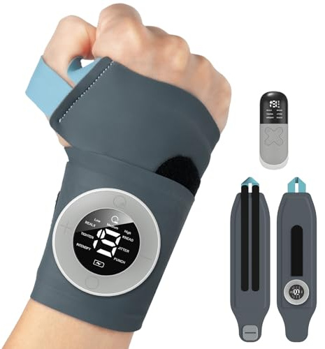 EMS Wrist Massager Handgelenk Massagegerät Kabelloses Handmassagegerät mit Wärme, 6 Modi/19 Intensitäten, Handgelenkstütze für Sehnenscheidenentzündung & Karpaltunnelsyndrom Handgelenk Bandagen (M)