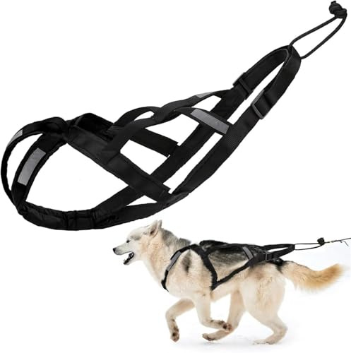 SOYUZERISH Schlittenhundegeschirr Hundeschlittengeschirr Haustiergewicht Ziehen Schlittengeschirr Mushing X-Back Geschirr for große Hunde Husky Canicross Skijöring Scootering (Schwarz, XL)