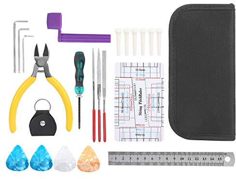 22-teiliges Gitarren-Reparatur-Werkzeug-Set, professionelles Metall-Edelstahl-Wartungszubehör-Set zum Reinigen, Anpassen, Reparieren von Gitarren, Bass, Mandoline, Banjo,