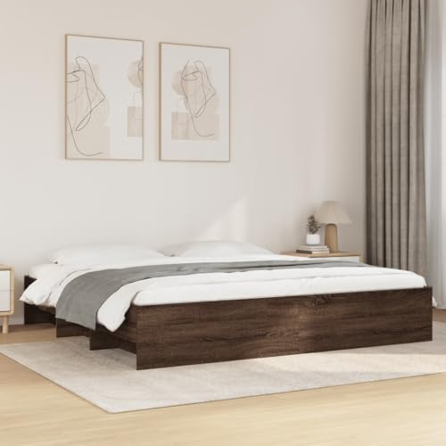 QJBSAVVA Bettgestell 200x200 cm Braun Eiche Massiver Holzwerkstoff mit Lattenrost, Modernes Design & Großzügiger Stauraum, Doppelbett ohne Matratze für Schlafzimmer Jugendzimmer Gästezimmer