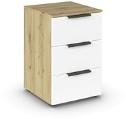 Rauch Möbel Flipp, Nachttisch, Farbe Weiß/Eiche Artisan, Maße 40x61x42 cm | Nachtkommode, 3 Schubladen, Soft-Close-Funktion, für Schlafzimmer, Kinderzimmer, Jugendzimmer, Gästezimmer