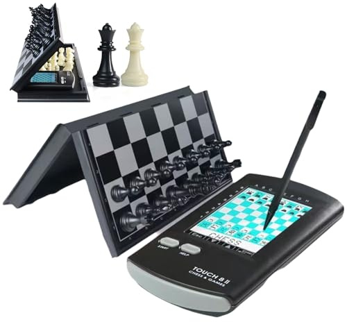 Elektronisches Schachset, Tragbarer Touchscreen-schachcomputer Mit Faltbarem Brett Und Magnetischen Figuren, Stift, Großem LCD-Display, 7-in-1-ki-spiel Für Erwachsene, Kinder Und Anfänger, Tragbares