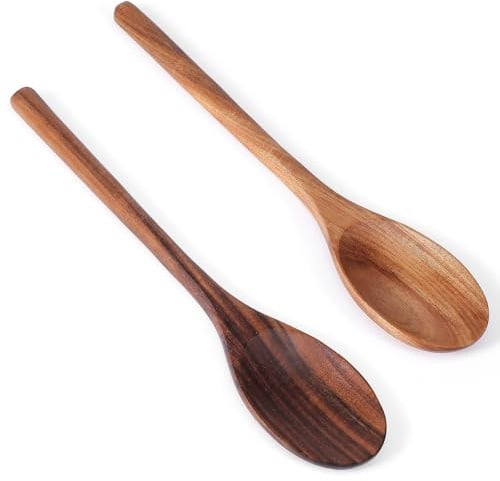 2 Stück Holzkochlöffel Waschbar Kochlöffel Holz | Langer Griff Kochlöffel aus Akazienholz 30cm Großer Rührlöffel Für Kochen, Servieren, Mischen