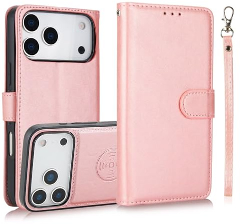 SLWYF Handyhülle für iPhone 7 Plus/iPhone 8 Plus Hülle, 2-IN-1 Abnehmbare magnetische Hülle, Kabelloses Laden, Kartenfach Leder Case, Handyhülle RFID Klapphülle Schutzhülle, Roségold