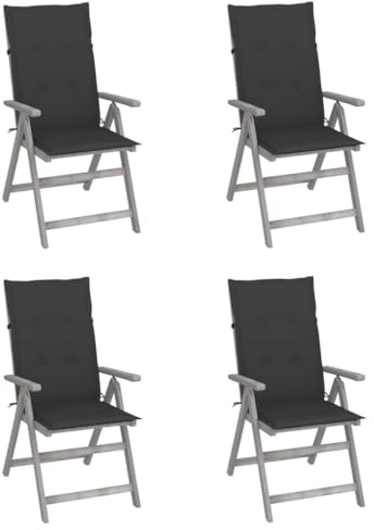 XHNIFBN Akazie Hochlehner Gartenstuhl 57x69x110cm grau 4er Set mit Anthrazit Auflage 5-Fach verstellbar Robust & Modern für Balkon Terrasse und Garten