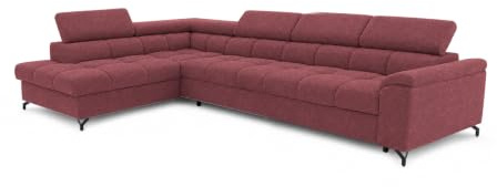 COMFORTINO FURNITURE Ecksofa mit Schlaffunktion PASTI XL L-Form, Sofa Couch mit Bettkasten, Couch Eckcouch, Schlafsofa für Wohnzimmer Couch mit Schlaffunktion (Water Repellent Rot, Ottomane Links)
