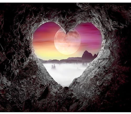 decomonkey Fototapete Vollmond Herz Nacht 350x256 cm XL Tapete Wandbild Bild Fototapeten Tapeten Wandtapete Wandtapete Wand Schlafzimmer Wohnzimmer Stein Landschaft
