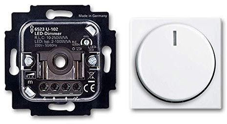 BUSCH-JÄGER, LED-Drehdimmer (LED Dimmer) 6523 U-102 (6523U 102) 6523U102 mit Zentralscheibe 2115-914 in Balance Si alpinweiß