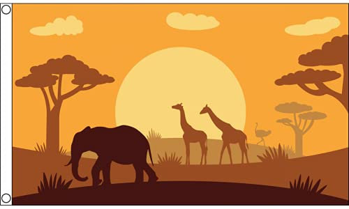 AZ FLAG - Flagge Tiere Afrikanische Savanne - 150x90 cm - Tier-Silhouette Fahne 100% Polyester mit Messing-Ösen - 110g