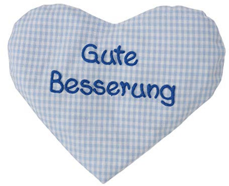 Herzkissen mit Spruch für Babys Wärmekissen mit Rapssamen Rapskissen mit Spruch Körnerkissen Personalisiertes Kissen zum wärmen, Größe: ca.15x17cm, Spruch: Gute Besserung (hellblau Gute Besserung)
