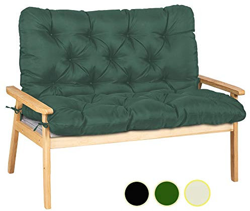 Ommda Bankauflage Gepolstert Auflage mit Rückenteil für Bank,Wasserbeständigkeit Gartenpolster Polsterauflage Antirutsch Gartenbank Bankauflage Zweisitzer Sitzkissen Dunkelgrün,120x100x10cm