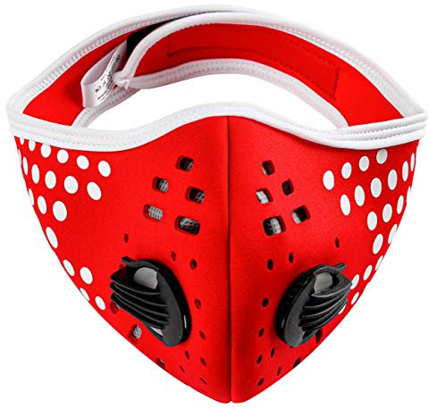 Staubmaske Atemmaske Mundschutz Mundmaske 5-lagigem Filter Waschbar Staub Schutz Maske Ersatzfiltern Anti Pollen Allergie Mit Ventil Motorrad Radsport Outdoor aktivitäten 4sold (Peas Red)