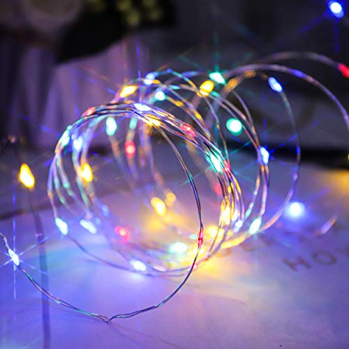 Lichterkette Batterie Bunt, 50er Dekorative Micro Farblichter, Mini Kupfer LED Lichterketten mit Timer, für Weihnachten, Feiertage, Festival, Innen, Außen, Bäume, 5 Meter