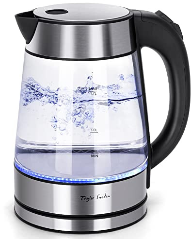 Taylor Swoden 1.7L Electric Tea Kettle, Glass Hot Water Boiler for Tea