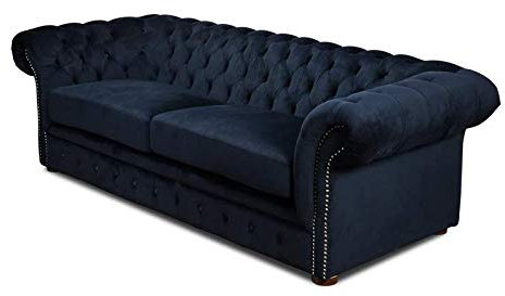 JVmoebel Klassische Wohnzimmer Couch - Blaue Chesterfield Stoff Sofa 3 Sitzer