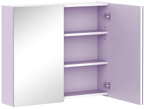 HOMCOM Mirror Cabinet, Wall Mount Bathroom Storage Cabinet with Adjustable Shelf, Double Door Cupboard, 70 x 15 x 60 cm, White