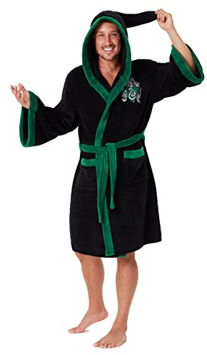 Harry Potter Robe de Chambre Homme - Peignoir Homme Polaire - Serpentard (Noir, M)