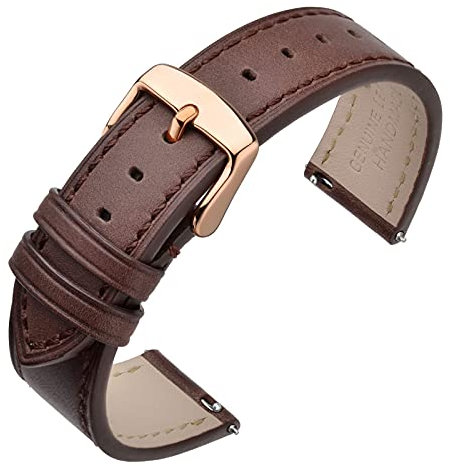 ANNEFIT Bracelet Montre 22mm avec Boucle Or Rose, Bracelets de Remplacement Cuir à Libération Rapide pour Femme Homme (Marron Foncé)