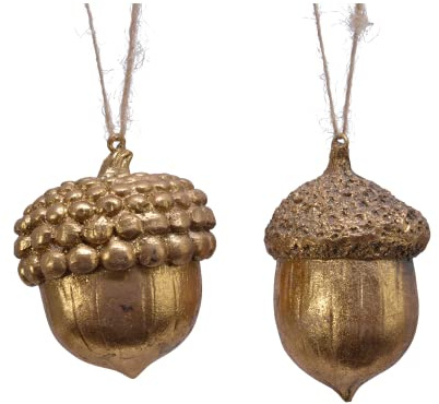 Christbaumschmuck, Eichel in Gold 8 cm, Duo - Weihnachtsbaum-Hänger Eichel - 2er Set