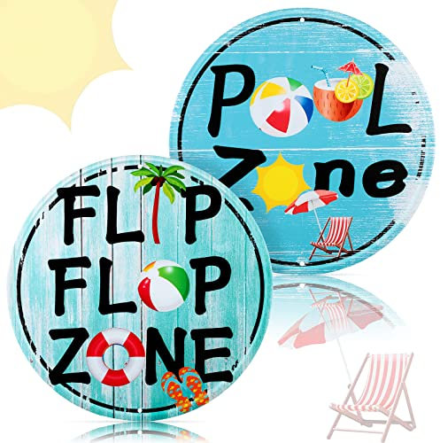 Zhengmy Blechschild mit Aufschrift Pool Zone, 30,5 x 30,5 cm, Flip-Flop, Sommerschwimmen, Metall, blau, lustiges Blechschild, Outdoor, Strand, Terrasse, Dekoration für Zuhause, Badezimmer, Wand