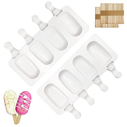 XPOOP 2 Pcs Cakesicles Silicone Mould, Mini Cake Lolly Mould, Ice Pop Cakesicle Moulds, DIY Ice Cream Stick, Ice Lolly Mould, Silicone Ice Cream Mould, Cakeciles Moulds with 100 Wooden Sticks