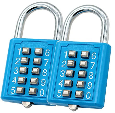 MIONI Vorhängeschloss mit 10-stelligem Druckknopf, 5-stelliger Verriegelungsmechanismus, Blau (2 Blau)