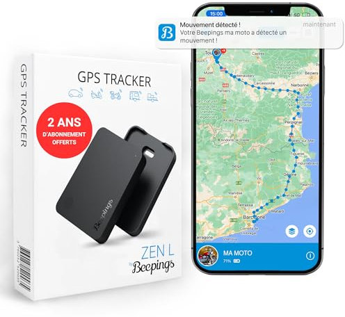 Tracker GPS Zen L - 2 Ans d'abonnement offerts. Alerte de détection de Mouvement - Idéal pour Votre Voiture, Moto, Camion - Fabriqué en France, Non brouillable, IP67-1 an d'autonomie