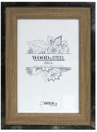 Axolia Cadre Photo 20x30 cm en bois et métal brossé avec verre minéral - Décoration murale - Wood and Steel