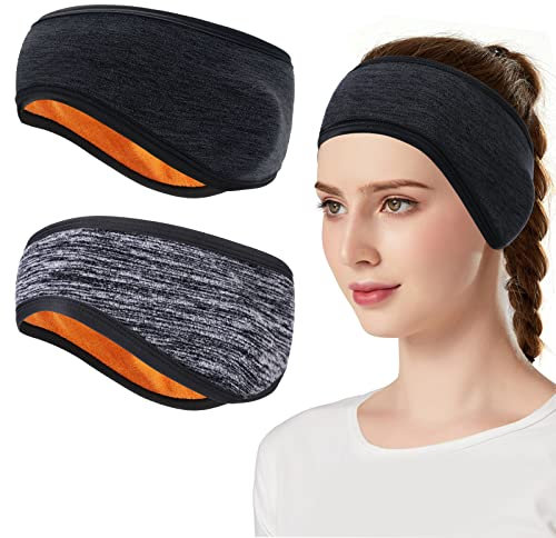 TAGVO Winter Stirnband, 2 Stück Warmes Sport-Stirnband, Thermal Dehnbar Sport Stirnbänder, Thermal Headband für Damen und Herren, Sport Stirnband für Yoga, Radfahren, Basketball, Fitness
